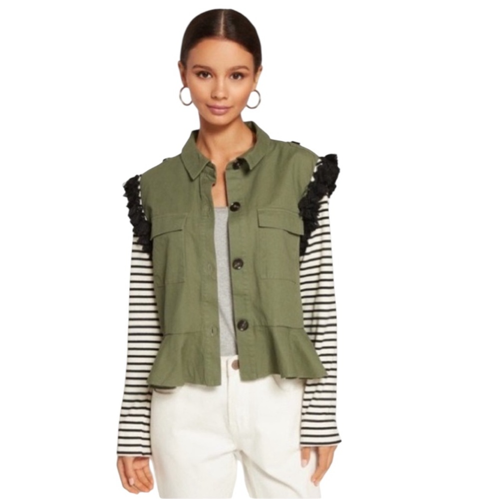 English Factory Green Utility Jacket with Ruffle Detail - Picture 7 of 8